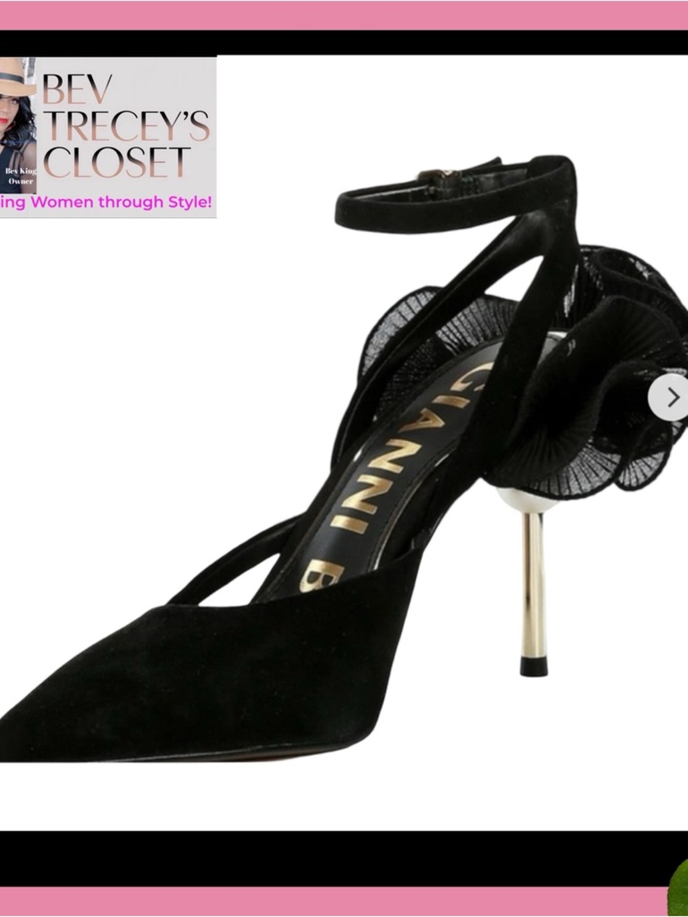 SIZE 10 Gianni Bini Black Suede, Ankle Strap Ruffle Heels